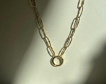 Collar con cadena de clip de papel chapado en oro con cierre de mosquetón redondo, soporte para dije, regalo para ella, joyería para combinar