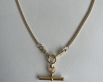 18k Gold Filled Vintage Style Chain Necklace with T-bar, two albert clasps and snap ring, Charm Holder necklace, jewellery gift