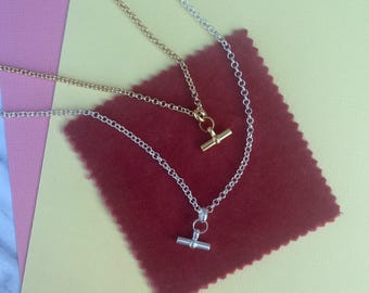 Bambi Sterling silver T-Bar necklace rolo chain, tiny t bar, layering jewellery,  jewellery gift, gifts for her