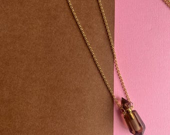 18k Gold Filled rolo Chain Necklace with smoky quartz pendant,  jewellery gift, gifts for her