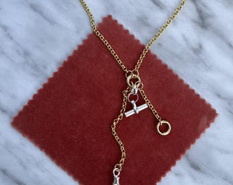 18k Gold Filled rolo chain charm holder necklace, silver t-bar and albert clasp necklace, Vintage Style Chain Charm Holder, gifts for her