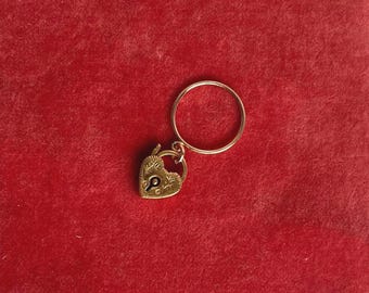 Gold filled ring with heart padlock charm locket, charm locket ring,  jewellery gift