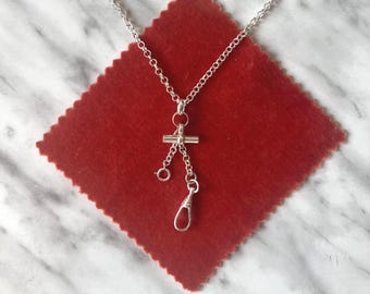 Sterling silver charm holder necklace, t-bar and albert clasp rolo chain necklace, Vintage Style Chain  with Charm Holder, gifts for her