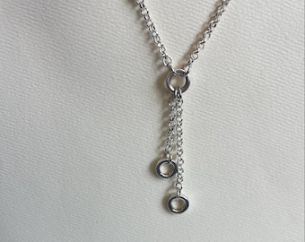 Silver rolo chain lariat Necklace, removable drop chains, charm holder necklace,  charm holder necklace