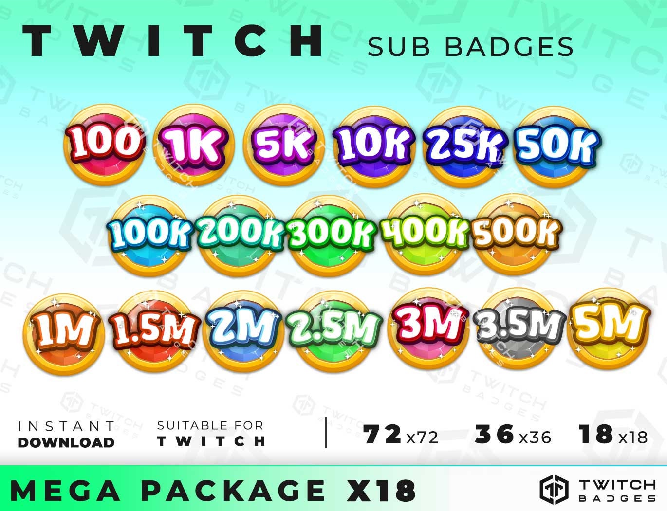 ArtStation - 18 Bits Badges For Twitch, Subscribe Badges, Cheer