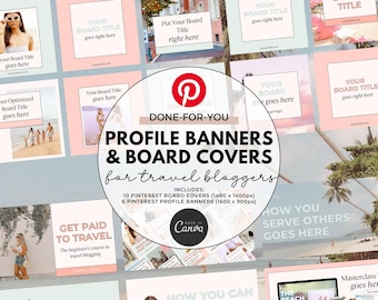 Pinterest Marketing Templates for Travel Bloggers Pinterest Profile Banner Canva Templates for Pinterest Board Covers for Travel Influencers