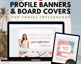 Pinterest Marketing Canva Templates for Travel Influencers Pinterest Profile Banner Templates for Pinterest Board Covers for Travel Bloggers