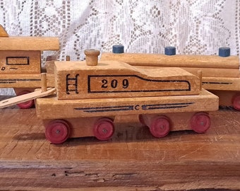 Vintage Wooden Train Set of Four Midget Railway by