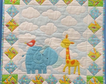 Whimsical Elephant Giraffe Nursery Quilted Wall Hanging