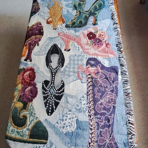 Woven Throw Blanket of Victorian Shoes Boots Afghan fringe Wall Hanging Tapestry bild 5