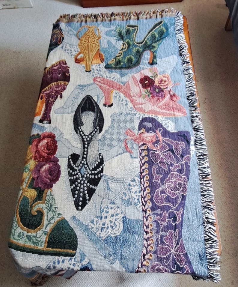 Woven Throw Blanket of Victorian Shoes Boots Afghan fringe Wall Hanging Tapestry bild 5