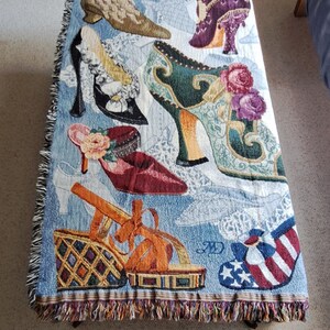 Woven Throw Blanket of Victorian Shoes Boots Afghan fringe Wall Hanging Tapestry bild 7