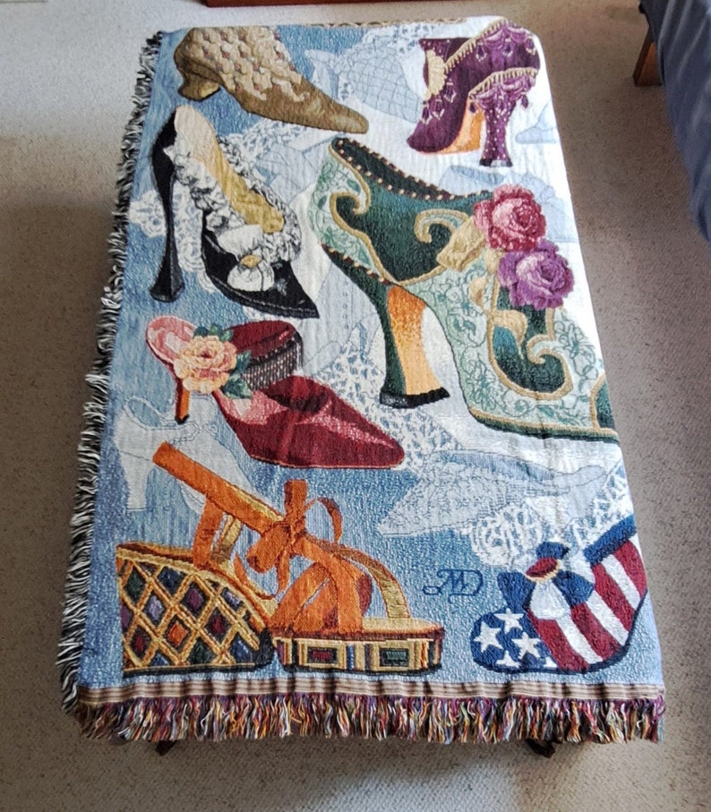 Woven Throw Blanket of Victorian Shoes Boots Afghan fringe Wall Hanging Tapestry bild 7