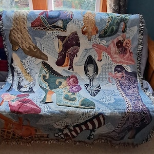 Woven Throw Blanket of Victorian Shoes Boots Afghan fringe Wall Hanging Tapestry bild 1