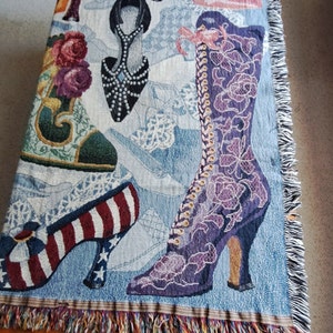 Woven Throw Blanket of Victorian Shoes Boots Afghan fringe Wall Hanging Tapestry bild 4