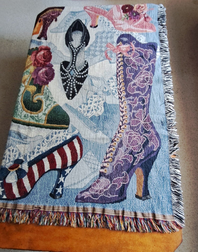 Woven Throw Blanket of Victorian Shoes Boots Afghan fringe Wall Hanging Tapestry bild 4