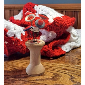 Valentine Bouquet, Antique Wooden Spool Button Blossom, Flower Bouquet