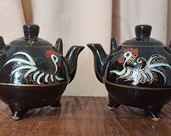 Ceramic Large Rooster Tea Kettle Teapot Salt Pepper Shaker Set made in Japan