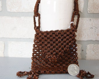 Vintage 1960's Small Appleseed Beaded Brown Purse/Clutch