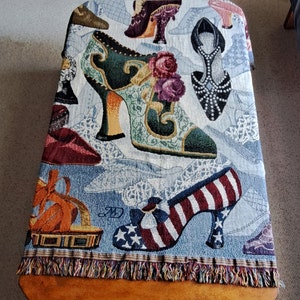 Woven Throw Blanket of Victorian Shoes Boots Afghan fringe Wall Hanging Tapestry bild 3