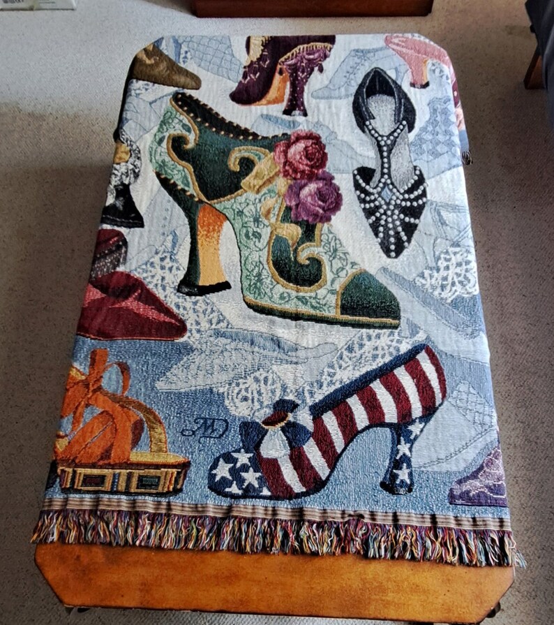Woven Throw Blanket of Victorian Shoes Boots Afghan fringe Wall Hanging Tapestry bild 3