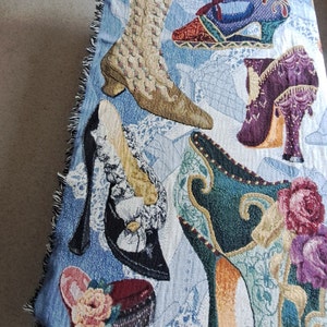 Woven Throw Blanket of Victorian Shoes Boots Afghan fringe Wall Hanging Tapestry bild 6