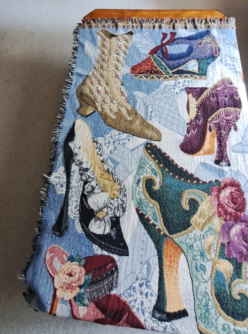 Woven Throw Blanket of Victorian Shoes Boots Afghan fringe Wall Hanging Tapestry bild 6