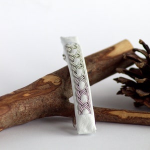 White hair clip inspired by Sami style "Tuorpon"| Braided leather hair clip| Saami barrette| Viking style| Swedish hair accessory