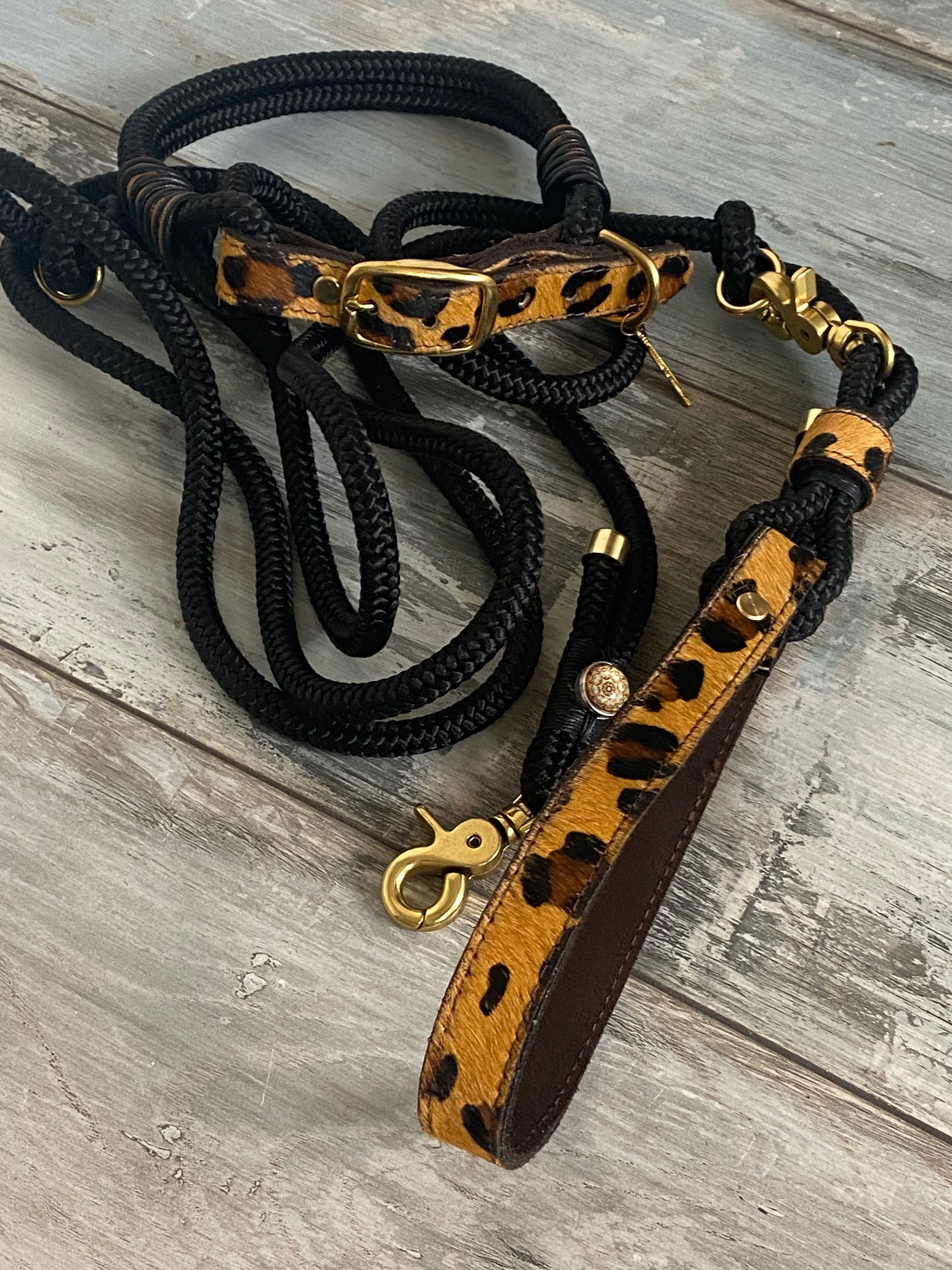 Rope and collar set black with leather Etsy