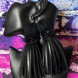 Black on Black Faux Leather Tassel Earrings