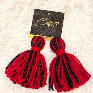 Red and Black Tassel Earrings