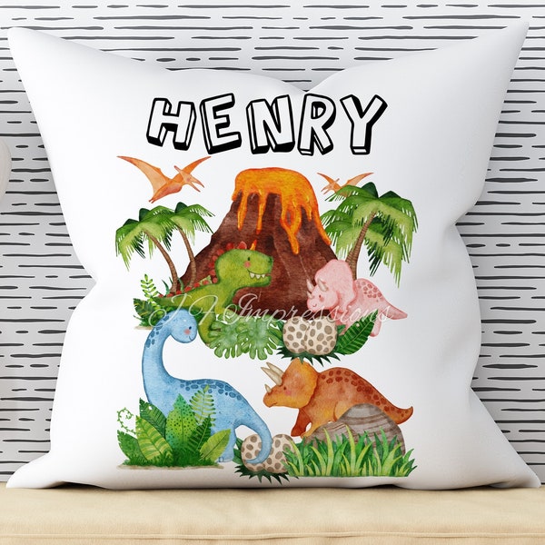 Personalised Dinosaur Cushion for kids and toddlers - Dinosaur lovers - 40 x 40cm - Cushion and cover - Velvet feel - Gifts for toddler boy