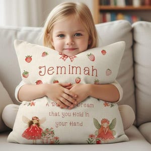 Personalised Strawberry Book Pocket Cushion | Cute Strawberry Themed Pillow | Girl's Room Décor | Young Readers Gift | Fairy Tale Cushion