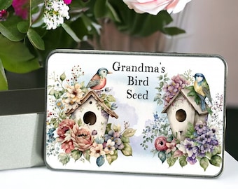 Personalised Bird Seed Tin for Nana/Grandma/Mum - Any Name - Mother's Day Gift - Gift for Bird Lovers - Bird seed Storage - Aluminium Tin