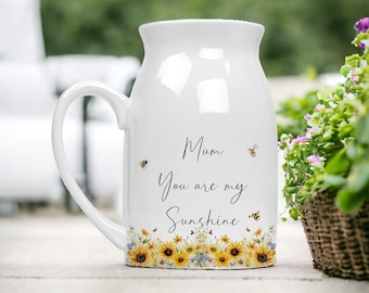 You are my Sunshine - Vase for Mum/ Mummy - Sunflower and Bee Design - Mother's Day Gift - Vase for Spruces and Clippings - In Gift Box