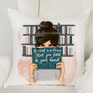 Bookworm Cushion Personalised with name - 4 Girl Characters to choose from - Girl Peeping over book  - Pastel Colours- Gift for Book Lover