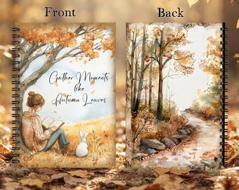Autumn Notebook with Acrylic Cover, Cute autumnal Journal, Gather Moments Like Autumn Leaves, Lined Spiral Notebook, Cosy autumn gift
