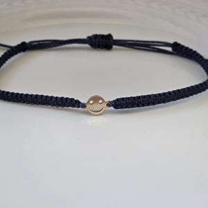 Minimalist Bracelet, Water Proof Cord, Adjustable Cord Bracelet, 14k Gold Filled Charm, Smiley Face Charm, Gift for Her, Friendship Bracelet