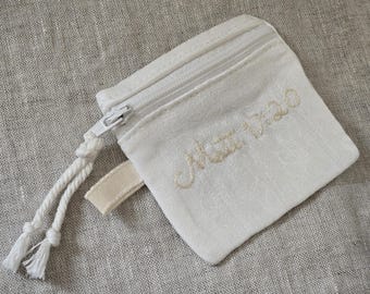 Tiny Hand Embroidered Zipper Pouch, Vintage Fabric Micro Coin Purse, Mini Zip Pouch, Handmade Tiny Wallet, Small Keepsake Pouch, Faith Gift