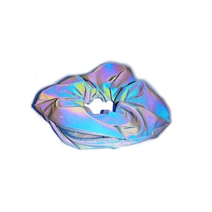 high visibility scrunchies, festival and rave scrunchie reflective rainbow, reflective fabric rave accessory fabric scrunchie with zipper