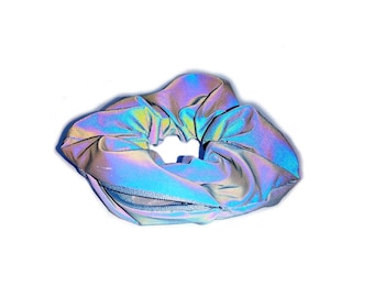 視認性の高いシュシュ、フェスティバルやレイブ用の反射レインボーシュシュ、反射生地のレイブアクセサリー、ジッパー付き生地シュシュ