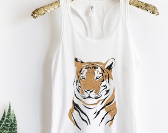 Camiseta sin mangas con tigre, camiseta sin mangas con gráfico de tigre, camiseta vintage de selva tropical, consíguelo con tigre, regalo para ella, camiseta de verano, camiseta retro