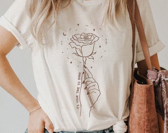 Hand with Rose Unisex T-Shirt, Celestial Wild Flower Shirt, Wildflower shirt, Gothic Clothing, Magic Flower Tee, Rose Botanical Shirt