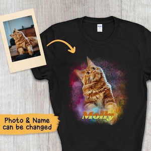 Personalized Watercolor Cat Portrait,Space Watercolor Pet Portrait,Personalized cat Shirt,Pet T-shirt,custom cat shirts,Cat art