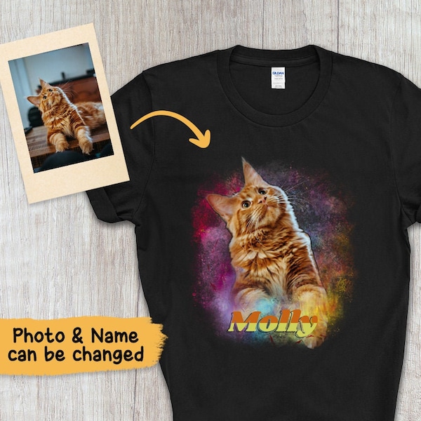 Portrait de chat aquarelle personnalisé, portrait d'animal de compagnie aquarelle spatial, chemise de chat personnalisée, T-shirt pour animal de compagnie, chemises de chat personnalisées, art de chat