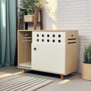 Solid Wood Cat Litter Box Cabinet, Enclosed Cat Toilet Furniture, Anti-Leakage Waterproof Moisture-Proof Cat Litter Cabinet