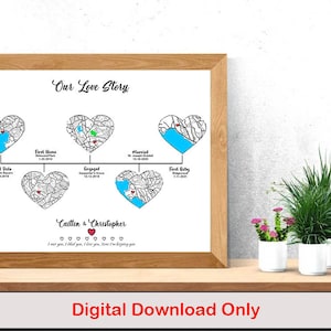 Chronologie personnalisée de notre histoire d'amour - carte personnalisée anniversaire de fiançailles et cadeau Saint-Valentin - dates spéciales carte art téléchargement numérique