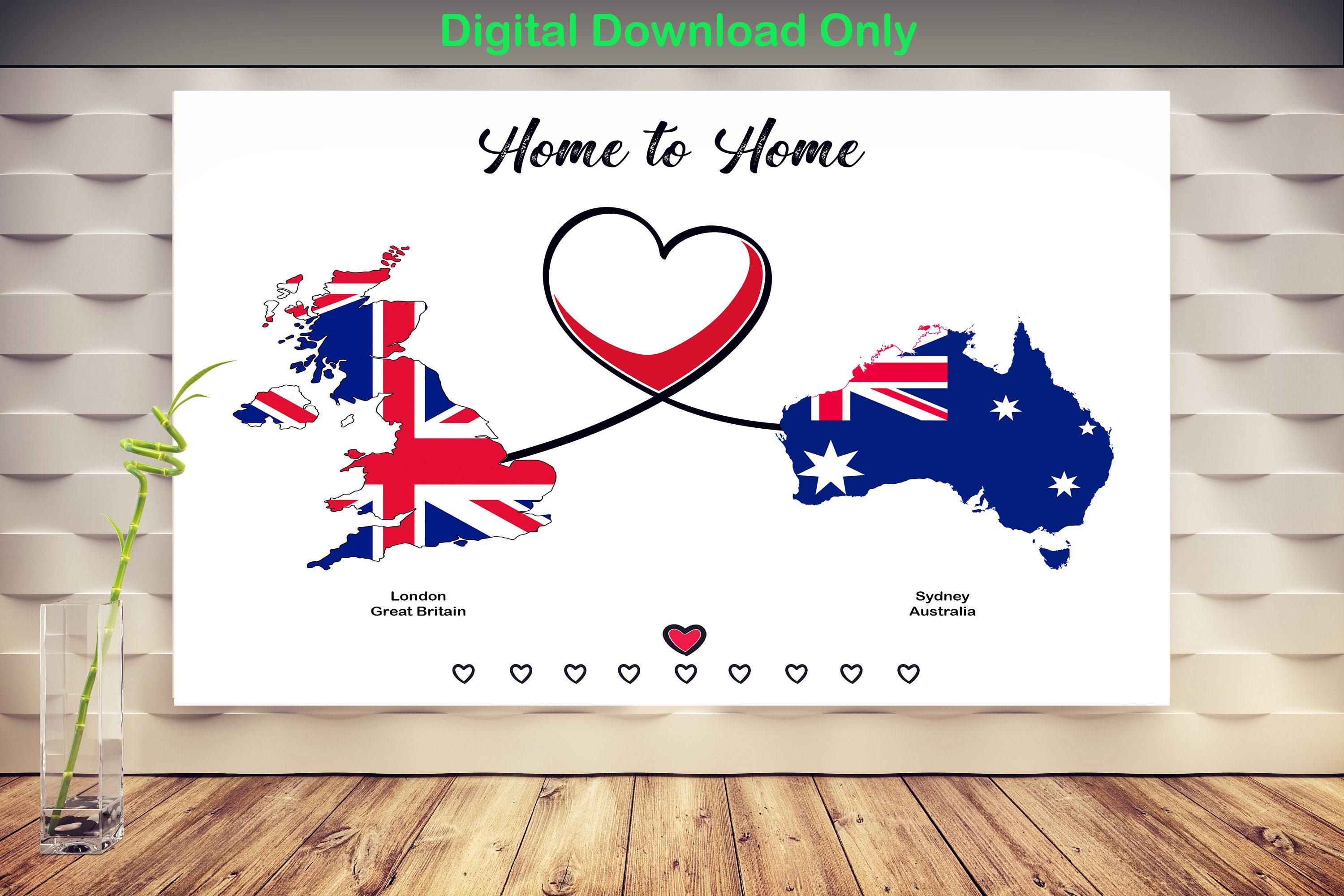 Personalized Travel Map - Custom Travel Map Art - Any Two Countries - A Gift For Travel Lovers & Abroad Friend and Family - Instant Download