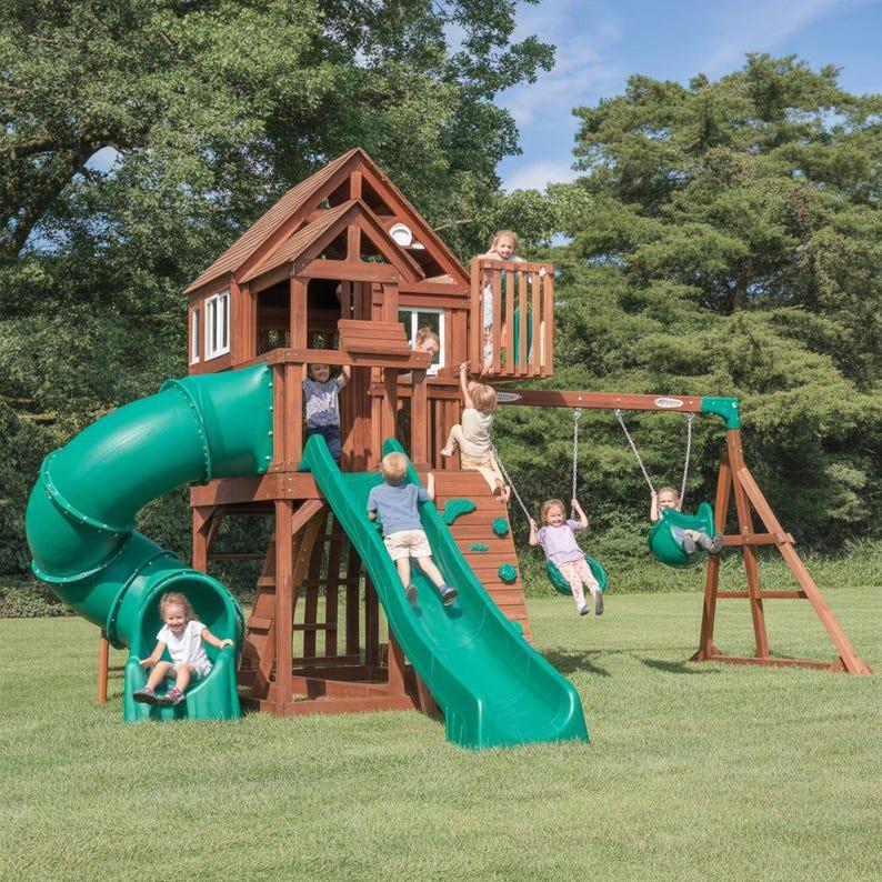 Hamacas Colgantes Casitas De Madera Con Tobogan Y Hamacas Plaza