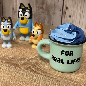 For Real Life • Heeler Inspired Blue Mini Mug and Faux Whipped Mug Topper • Coffee Bar, Kitchen & Tiered Tray Decor